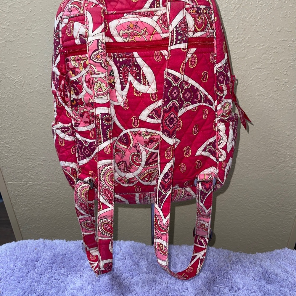 Vera Bradley Red and Pink Patterned Backpack - Picture 3 of 13